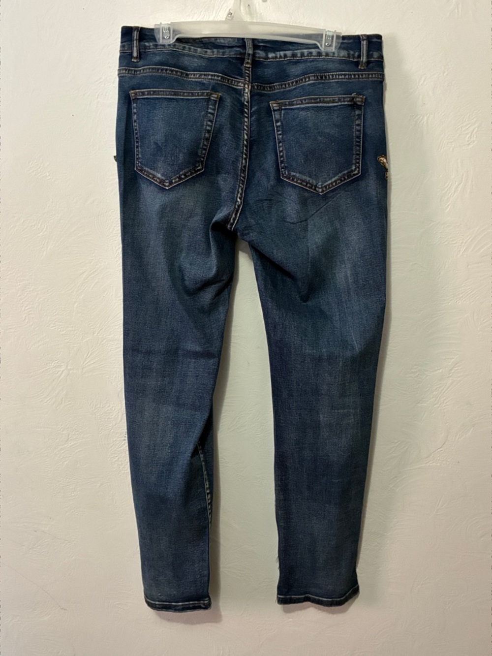 Juliette Embellished Dark Blue Jeans with Teal & Bronze Floral Detail - Picture 10 of 11